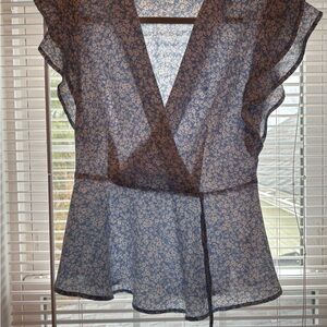 Monteau Navy Floral Wrap Blouse